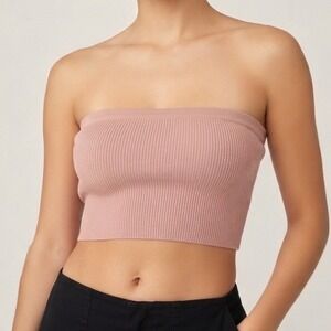 Forever 21 Womens Ribbed Tube Top Blush Pink Strapless Crop Top Size M NWT